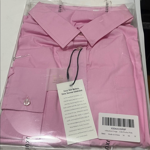 Brand New Crop Button Down Shirt Blouse Pink Button-Up Shirt Sz M Women - Picture 5 of 6